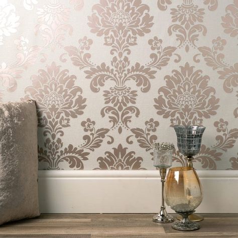 Gold Wallpaper Living Room, Gold Damask Wallpaper, Glamorous Wallpaper, Handy Wallpaper, Trellis Wallpaper, Rose Gold Decor, Rose Gold Wallpaper, Metallic Pattern, Your Wallpaper