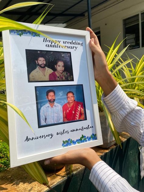 Wedding Anniversary Photo Frame Ideas, Parents Anniversary Gift Ideas, Anniversary Decoration Ideas At Home, Wedding Anniversary Gifts For Parents, Baby Photo Frames, Diy Anniversary Gift, Anniversary Gift Diy, Anniversary Frame, Wedding Anniversary Photos