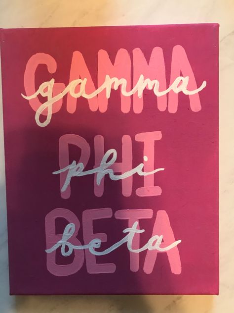 Phi Mu Canvas Ideas, Sorority Canvas Gamma Phi Beta, Gamma Phi Canvas, Gamma Phi Beta Painting, Gphi Paintings, Gamma Phi Beta Canvas Paintings, Sorority Canvas Ideas Easy, Gphi Canvas Paintings, Cute Sorority Paintings