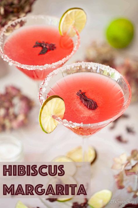 This hibiscus cocktail recipe blends enticing hibiscus syrup with Cointreau, lemon, lime and tequila. It's tangy, fruity and wonderfully colourful, making it a beautiful hibiscus margarita cocktail. Hibiscus Margarita, Hibiscus Cocktail, Craft Beer Recipes, Hibiscus Syrup, Frozen Drink Recipes, Champagne Recipes Cocktails, Frozen Cocktail Recipes, Lime Cake, Sour Cocktail