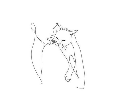 Cat Tattoo Designs Line Art, Line Art Tattoos Cat, Migraine Tattoo Ideas, Cat Arm Tattoos For Women, One Line Cat Tattoo, Line Cat Tattoo Simple, 2 Cats Fine Line Tattoo, Small Line Cat Tattoo, Cat Line Tattoo