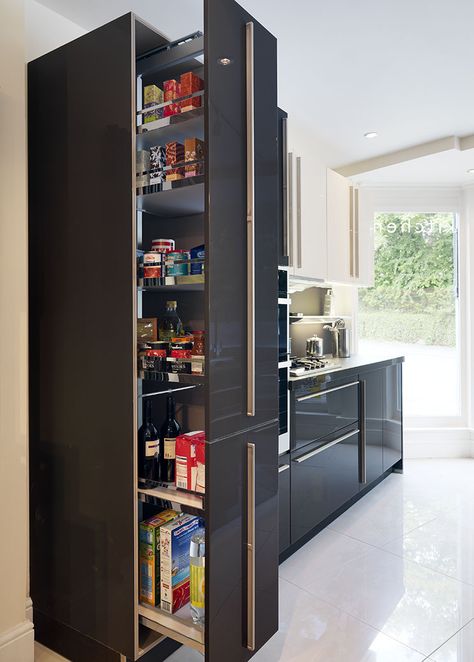 Accessible storage with our pull out larder False Ceiling Kitchen, Pull Out Larder, Desain Pantry Dapur, False Ceiling For Hall, Ceiling Classic, Pull Out Pantry, Ceiling Kitchen, False Ceiling Bedroom, False Ceiling Living Room