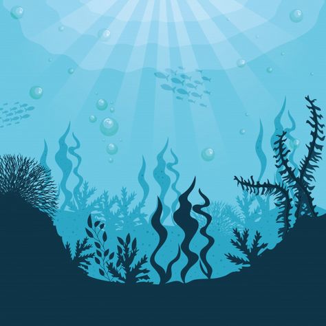 Underwater silhouette background, unders... | Premium Vector #Freepik #vector #background Underwater Silhouette, Sea Murals, Silhouette Background, Underwater Background, Cartoon Sea Animals, Ocean Illustration, Marine Algae, Sea Illustration, Underwater Painting