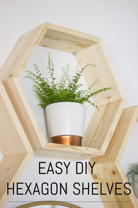 Diy Hexagon Shelves, Diy Honeycomb, Diy Projects For Bedroom, Easy Diy Ideas, Wood Hexagon, Honeycomb Shelves, Hexagon Shelves, Abstract Art Diy, Ideas Craft