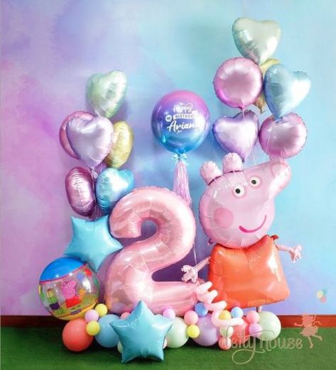 Peppa Pig Balloons, Pig Balloon, Happy A, Number Balloons, Balloon Bouquet, Peppa Pig, 3rd Birthday, Birthday Parties, Balloons