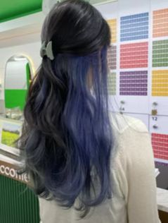 Blue Under Layer Hair, Subtle Blue Hair Brunette, Silver Blue Peekaboo Hair, Skunk Hair Dye Blue, Dyed Hair Black, Under Blue Hair, Under Layer Hair Color, Brown Hair With Blue Underneath, Blue Skunk Hair