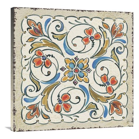 Global Gallery Mediterranean Flair XI Canvas Wall Art Mediterranean Textiles, Tile Painting, Mediterranean Art, Mediterranean Interior, Mediterranean Architecture, Mediterranean Style Homes, Tropical Home Decor, Mediterranean Decor, Spring 2025