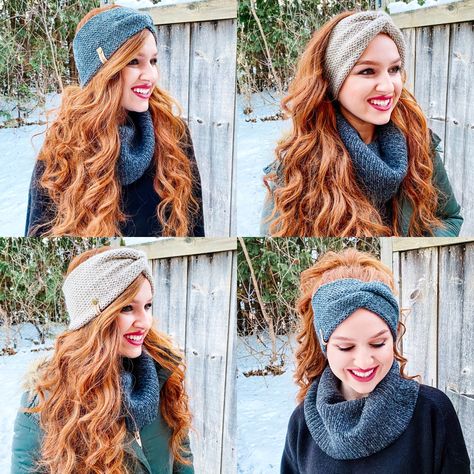 Knitted Headband Hairstyles, Headband Winter Hairstyles, Ear Warmer Headband Hairstyles, Crochet Headband Hairstyles, Ear Warmer Hairstyles, Headwarmer Outfit, Knit Headband Hairstyles, Winter Hairstyles With Headband, Hairstyles With Ear Warmers