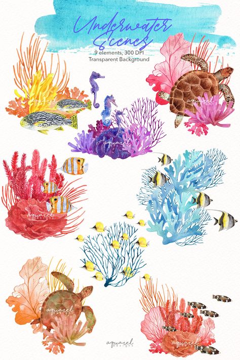 Excited to share this item from my #etsy shop: Watercolor TROPICAL CORAL REEF fish Clipart | colorful fish clipart, reef fish, sea clipart, Ocean life, Sea animals, Under the Sea, Anemone Ocean With Fish Drawing, Watercolor Coral Reef Ocean Life, Sea Turtle Coral Reef Tattoo, Ocean Reef Tattoo, Watercolour Coral Reef, Fish Coral Reef, Sea Anemone Art, Ocean Life Watercolor, Coral Fish Tattoo