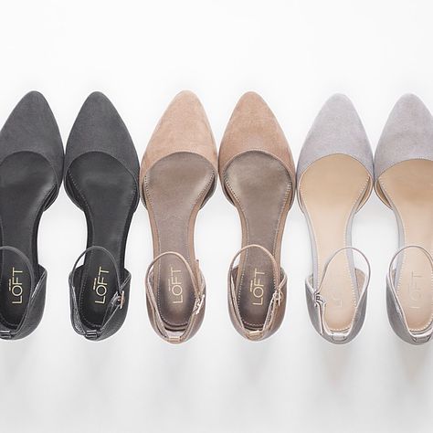 Meet the D’orsay Flat. Which color has your name on it? | @andwhatelse Formal Pointed Toe Flats With Ankle Strap, Flat Workwear Flats With Heel Strap, Flat Bow Flats For Work, Ankle Strap Flats Outfit, Luxury Black Ankle Strap Flats, D'orsay Flats, Loft Flat, Gray Flats, Pointy Flats