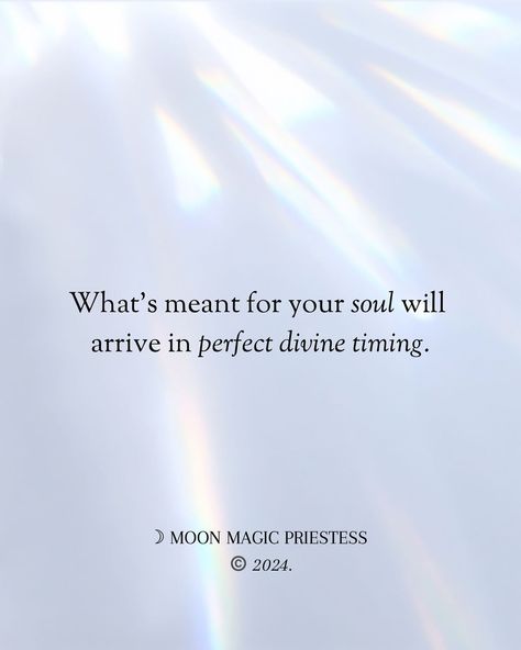 What aligns with the deepest essence of your being manifests according to divine timing. 🦋 Soul Wisdom by 🤍 @moonmagicpriestess #moonmagicpriestess #soul #soulawakening #soulguidance #soulgrowth #soulwork #soulwisdom #innerpeace #peace #peacewithin #peaceful #clarity #purpose #divinelight #divine #love #magnetism #sacred #essence #purebliss #bliss #blissful ©️ 2024. Credit author when reposting. Divine Timing Quotes, Time Quotes Relationship, Soul Purpose, Divine Wisdom, Soul Growth, Divine Timing, Divine Nature, Divine Love, Making Space