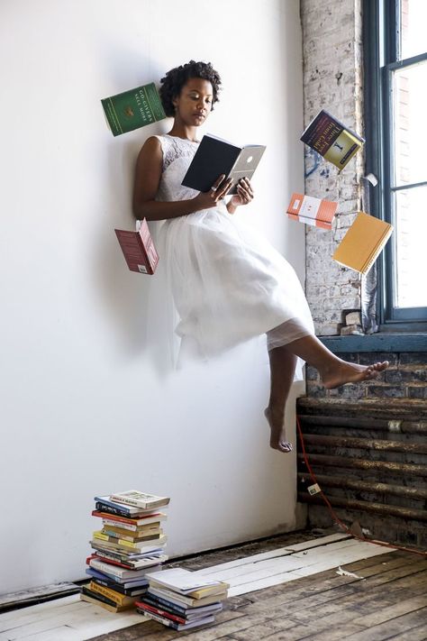 Magic Photo, Levitation Photography, One Year Later, Photography Home, Surrealism Photography, Woman Reading, Reading A Book, Creative Portraits, Pose References