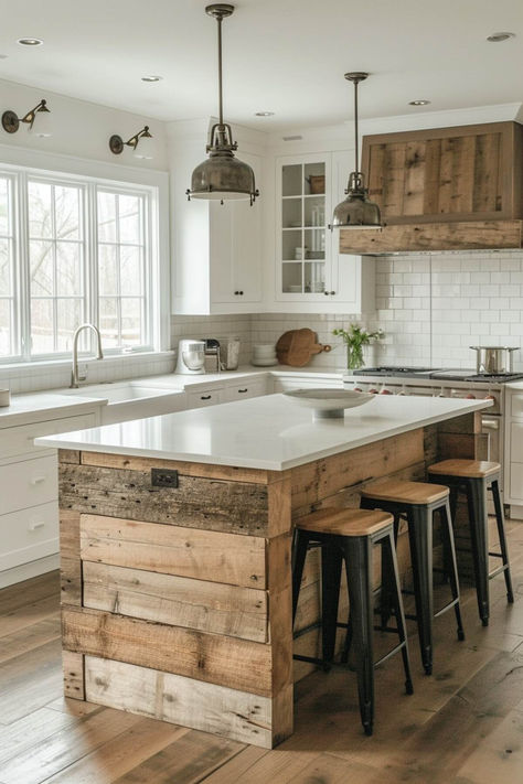 40 Modern Rustic Farmhouse Kitchen Ideas for Your Home Modern Rustic Farmhouse Kitchen, Rustic Farmhouse Kitchen Ideas, Small Kitchen Ideas On A Budget, Small Kitchen Cabinets, Modern Rustic Farmhouse, Barn Kitchen, Farmhouse Kitchen Ideas, Farmhouse Kitchen Island, Cabin Kitchens