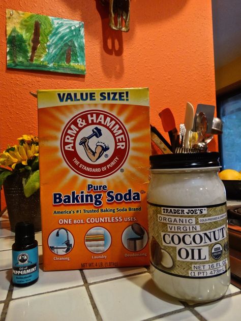 Coconut Oil, Baking Soda, and Peppermint Toothpaste Homemade Toothpaste Recipe Coconut Oil, Homemade Toothpaste Recipe Baking Soda, Diy Nontoxic Toothpaste, Baking Soda Coconut Oil Toothpaste, Homemade Coconut Oil Toothpaste, Diy Coconut Oil Toothpaste, Peppermint Coconut Oil Pulling, Toothpaste With Baking Soda, Diy Kids Toothpaste