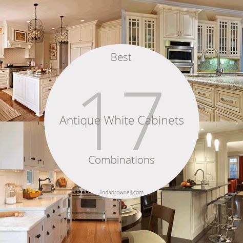 17 Best Antique White Cabinets Combinations for Most Fascinating Looks in Your Kitchen Interior – JimenezPhoto Kitchen Cabinets Home Depot, Antique White Kitchen Cabinets, Antique White Cabinets, Slate Appliances, Kitchen Colour Combination, Antique White Kitchen, Grey Wall Color, Black Granite Countertops, Countertop Colours