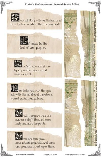 Mini Journal Ideas, Multimedia Painting, Quotes Shakespeare, Nature Junk Journal, Printable Tabs, Ephemera Printables, Assemblage Art Collage, Free Printable Envelopes, Shabby Chic Printables