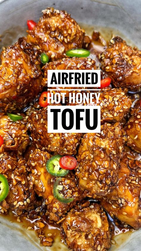 Food & Drink Content Creator, UGC | Roopa 🍕 | 15 Minute Airfried Hot Honey Tofu INGREDIENTS: 225g Tofu 150ml Plant Based Milk 150g Cornflakes 4 Tbsp Sweet Chilli Sauce 5 Tbsp Soy… | Instagram Broke Vegan Meals, Hidden Tofu Recipes, Hot Honey Tofu, Super Firm Tofu Recipes, Recipes With Hot Honey, Tofu Air Fryer Recipes, Tofu Breakfast Recipes, Nashville Hot Tofu, Extra Firm Tofu Recipes