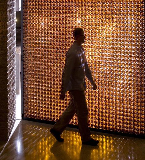 The Blatz bottle doors by Johnsen Schmaling Architects materials Cladding Ideas, Interior Detailing, Bottle House, Photo Software, Brown Bottles, Bottle Wall, Deco Luminaire, Earthship, Beer Garden