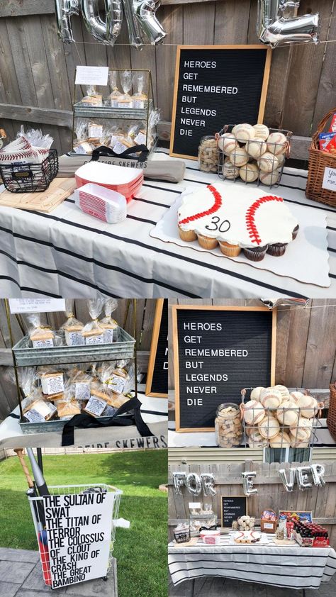 Baseball 30th Birthday Party, Baseball Birthday Party Activities, Baseball Birthday Activities, 40th Birthday Baseball Theme, Baseball Theme Retirement Party, Sandlot Baseball Birthday Party, Sandlot 2nd Birthday Party, Baseball Watch Party, 3rd Birthday Baseball Theme