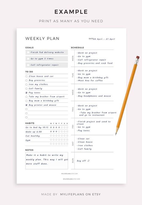 Weekly Planner Printable, Weekly Goal Planner, Weekly to Do List, Weekly Habit Tracker, Weekly Agenda & Organizer, A4/a5/letter/half Letter - Etsy | Weekly planner printable, Weekly planner template, Simple weekly planner Planner Ideas For Students, White Board Planner Ideas, Weekly Planner For Students, Weekly Goal Planner, Study Planner Printable Free, Habit Tracker Weekly, Goals Habits, Planner Weekly Layout, To Do List Weekly