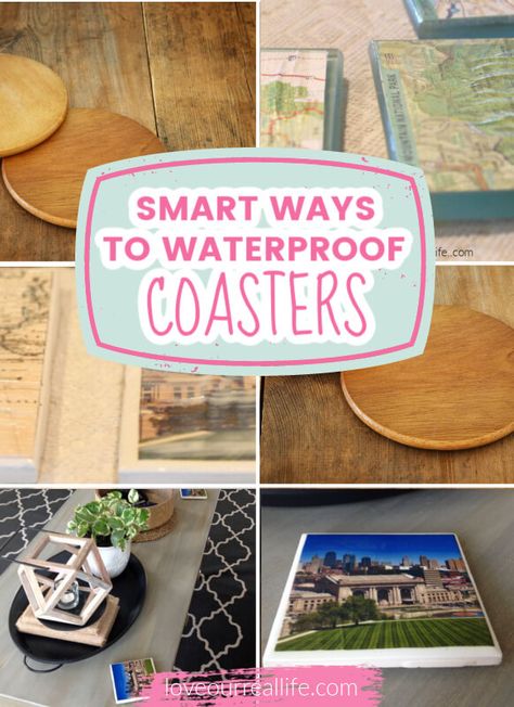 Learn the smart ways to waterproof your coasters to protect your table AND your coasters. Find out the best types of top coat for all different coaster material whether your coaster is new, old, or a recent DIY coaster! #tilecoaster #diycoaster #waterproofcoaster Diy Coasters Cork, Tile Coasters Diy, Cork Coasters Diy, Coasters For Men, Wooden Coasters Diy, Farm Workshop, Wood Coasters Diy, Diy Coasters Tile, Make Coasters