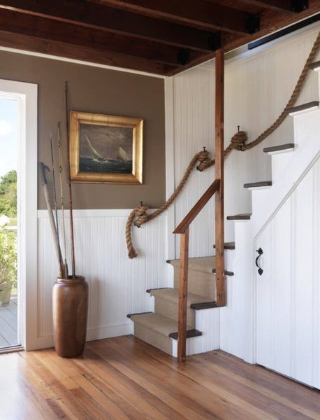 Manila 3 Strand Rope - R&W Rope Cozy Beach Cottage, Rope Railing, Traditional Staircase, Kate Jackson, Staircase Remodel, Rope Decor, Stairway Design, Staircase Wall, Coastal Living Rooms