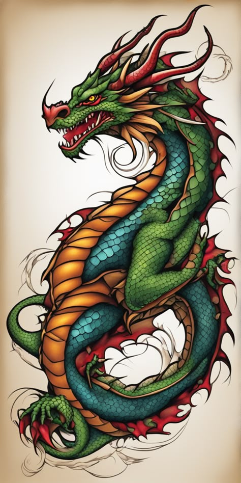 Dragon Tattoo With Color, Color Cover Up Tattoo, Dragon Drawing Color, Dragon Tattoo Color, Dragon Chino Tattoo, Elaborate Tattoos, Dragon Tattoo Sleeve, Cool Dragon Drawings, Dragon Festival