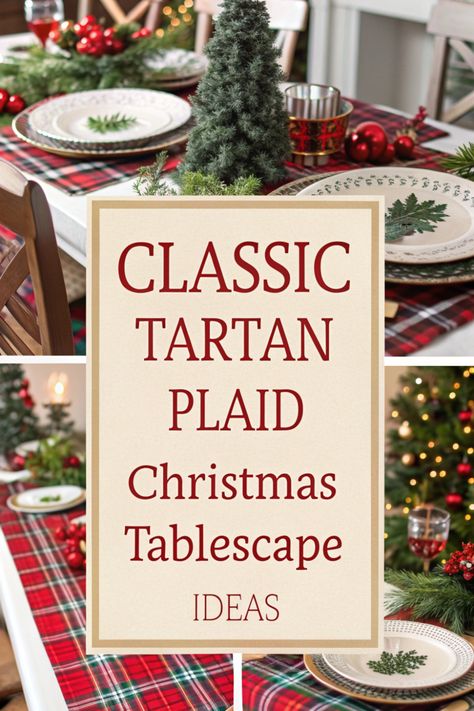 🏴󠁧���󠁢󠁳󠁣󠁴󠁿 Embrace tradition with a tartan plaid Christmas tablescape! 🎄 Use classic Scottish tartan patterns in your table runners, napkins, and décor. 🍂 Add natural elements like holly, pinecones, and candles. ✨ Create a cozy and inviting atmosphere steeped in heritage! 🕯️ Table Runner Plaid, Plaid Table Cloth Christmas, Tartan Plaid Tablescape, Christmas Plaid Table Setting, Christmas Plaid Tablescape, Tartan Table Setting, Rustic Christmas Tablescapes, Plaid Christmas Table Decor, Plaid Table Setting