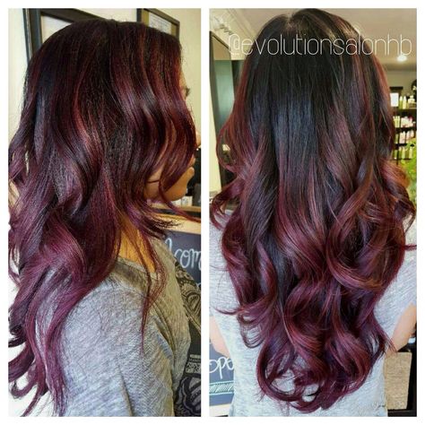 Gorgeous black to maroon ombré Black Hair Ombre, Maroon Hair, Plum Hair, Hair Color Burgundy, Red Highlights, Balayage Hair Blonde, Burgundy Hair, Hair Color Highlights, Ombre Hair Color