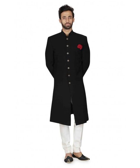 sherwani Nawabi Sherwani, Black Sherwani, 4k Wallpaper For Mobile, Wedding Sherwani, Fashion Suits For Men, Collar Neck, Full Sleeves, Plain Black, White Art