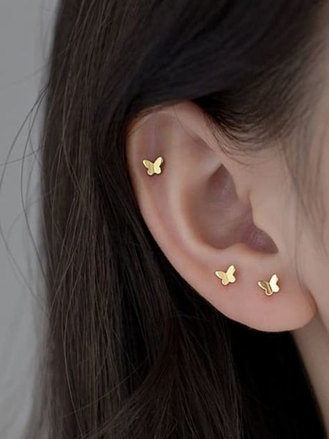 Thanks for the kind words! ★★★★★ "Absolutely beautiful little studs, also came in a cute box. I couldn’t be more happy!" Essi https://etsy.me/3wXOucg #etsy #butterfly #syle #silver #butterfleyearrings#minimalist #earlobe #ministuds #goldstuds Second Ear Hole Piercing, Ear Piercings Minimalist, Ušný Piercing, Minimalist Ear Piercings, Types Of Ear Piercings, Cool Ear Piercings, Pretty Ear Piercings, Butterfly Earrings Stud, Tiny Stud Earrings