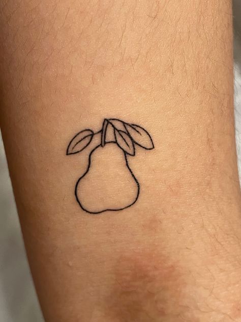 small 1in tat of a pear with three leaves Pear Tattoo, Nice Tattoos, Tattoo Inspo, New Tattoos, Small Tattoos, Cool Tattoos, Tatting, Body Art, Tattoo Ideas