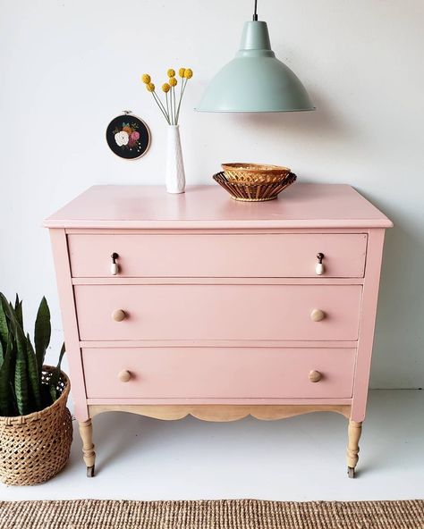 This adorable dresser is painted in Magnolia Paint, Cabbage Rose. Such a pretty shade of dusty pink 💕 . . . #PaintedFurniture… Light Pink Dresser Diy, Pink Painted Dresser, Wood Makeover, Magnolia Paint, Pink Dresser, Office Furniture Set, 60s Furniture, Crate Furniture Diy, Pink Furniture