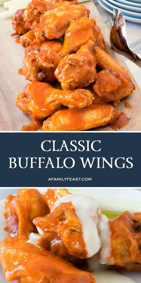 Classic Buffalo Wings - Make these restaurant-quality chicken wings at home! #chickenwings #appetizers Breaded Buffalo Wings, Deep Fry Chicken Wings, Crispy Buffalo Wings Recipe, Fried Wings Recipe, Southern Comfort Foods, Brunch Bites, Buffalo Wings Recipe, Buffalo Chicken Wings Recipe, Deep Fried Chicken Wings