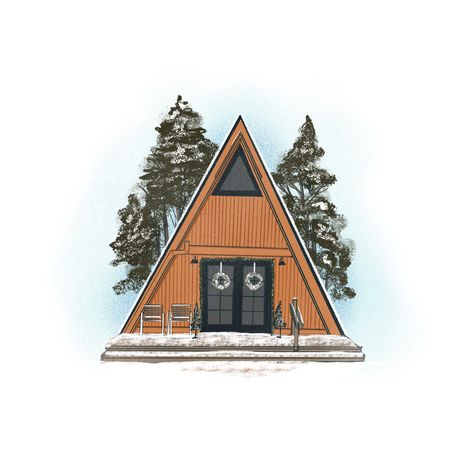 A Frame House Art, A Frame Drawing, A Frame Cabin Drawing, A Frame Cabin Tattoo, A Frame Cabin Illustration, Cabin Tattoo, Grandpa Tattoo, Camping Icons, Graphic Design School