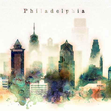 Philadelphia Pennsylvania Watercolor Skyline Watercolor Cities, Philadelphia Skyline, Watercolor Skyline, Famous Cities, Watercolor City, Architecture Concept Diagram, Concept Diagram, Architecture Concept, Philadelphia Pennsylvania