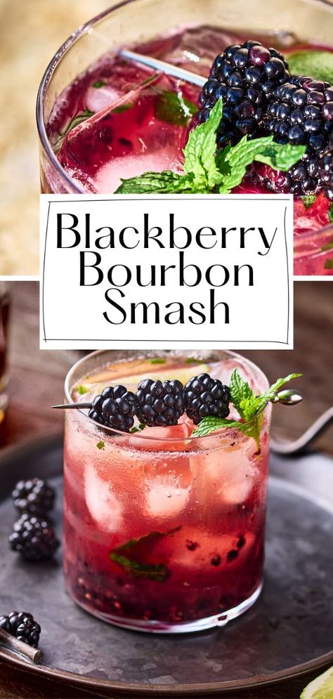 Discover the refreshing, bubbly, and flavorful Blackberry Bourbon Smash! Easy to make and perfect for any gathering. Try this delightful cocktail recipe today! Blackberry Whiskey, Blackberry Bourbon, Blackberry Peach, Peach Bourbon, Peach Whiskey, Bourbon Smash, Whisky Cocktail, Watermelon Lemonade, Delicious Drink Recipes