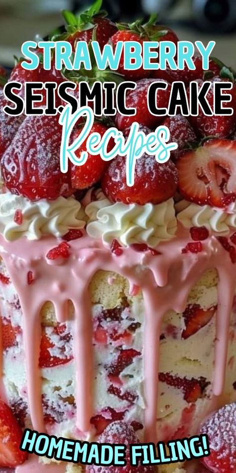 Super easy, flavorful and fun this Strawberry Earthquake Cake is a breeze to whip up and is swirled with a delicious cheesecake and strawberry filling.Cakes, what can I say? I can’t get enough of them lately. This Strawberry Earthquake Cake is one of my favorites, it’s super simple to put together and strawberry is one of my favorite flavors. Strawberry Angel Food Cake, Quick And Easy Sweet Treats, Strawberry Cheesecake Bars, Earthquake Cake, Trifle Recipe, Strawberry Filling, Special Desserts, What Can I Say, Strawberry Desserts