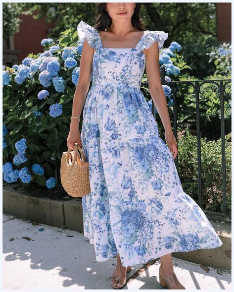 Easter Dresses For Women, Dresses For Fall, Blue Flower Dress, Blue Floral Dress, Vintage Floral Dress, Blue And White Dress, White Floral Dress, Easter Dress, Floral Blue Dress