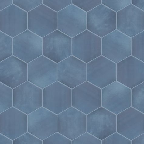 KDC Tile and Marble Geometric Hexagon 6" x 6" Porcelain Wall & Floor Tile | Wayfair Blue Shower Floor Tile, Blue Hexagon Tile Bathroom, Blue Bathroom Floor, Blue Hexagon Tile, Blue Floor Tile, Blue Shower Tile, Blue Nova, Hexagon Tile Floor, Cabin Bathroom