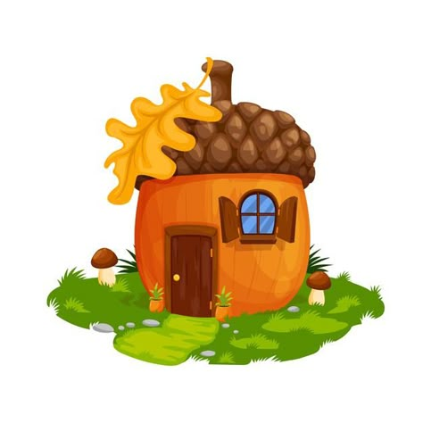 Fairy acorn dwarf or gnome house, dwelli... | Premium Vector #Freepik #vector #background #flower #wood #house Acorn House Drawing, Acorn House Illustration, Windows With Shutters, Fairytale Home, Fall Cartoon, Acorn House, Bee Crafts For Kids, Home Cartoon, Gnome Home