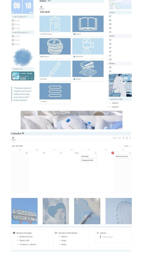 Blue aesthetic notion template plannerdividers #freeprintablemenuplanner📈. Notion Template Ideas Aesthetic Dark, Blue Notion Template, Notion Template Download, Notion Blue, Notion Template Ideas Aesthetic, Study Planner Free, Aesthetic Notion Template, Manage Finances, Blue Template