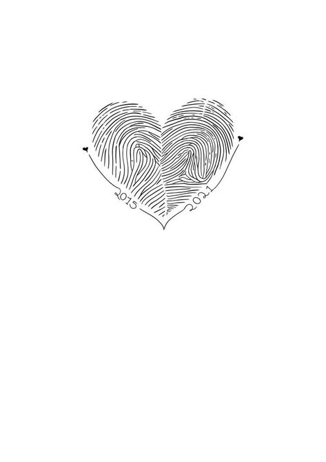 Simple But Elegant Tattoos, Heart Print Tattoo, Two Fingerprints Heart Tattoo, Unique Heart Drawing, Finger Print Heart Tattoo Couple, Baby Fingerprint Tattoo, Parent Fingerprint Tattoo, Tattoos With Fingerprints, Kids Fingerprint Tattoo