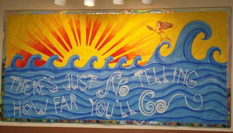 Main Bulletin board for elementary school entryway Beach Bulletin Boards, Disney Bulletin Boards, School Hallway Decorations, Ocean Bulletin Board, Elementary School Bulletin Boards, Hallway Bulletin Boards, Work Bulletin Boards, Summer Bulletin Boards, Ocean Theme Classroom