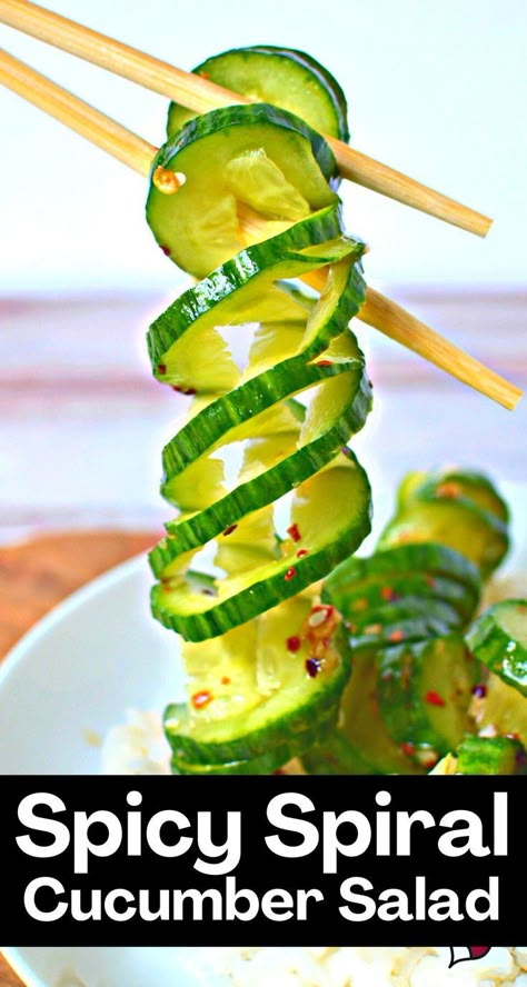 Chinese Food Side Dishes, Spiraled Cucumber Salad, Chinese Vegetable Side Dishes, Cucumber Spiral Salad, Spiral Cucumber Recipes, Spiral Cucumber Salad Recipes, Sushi Sides Dishes, Spiraled Cucumber Recipes, Spiralized Cucumber Salad