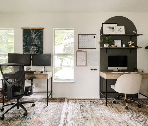 Creating a Home Office for Two - Within the Grove Home Office Setup Two People, Home Office Inspiration Shared, Wfh Shared Office, Sharing Office Space At Work, His And Her Study Shared Office, Couples Shared Office, Home Office For 2 People Workspaces, Office Ideas Two People, Office With Carpet Home