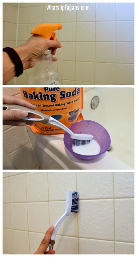 clean grout with baking soda and vinegar Clean Bathroom Grout, Baking Soda Cleaner, Cleaning Bathroom Tiles, Cleaning Grout, Tiny Tiles, Bathroom Grout, Clean Tile Grout, Cleaning Mold, Clean Bathroom