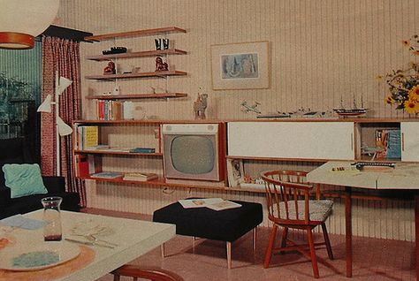 1950s TV Rec Room Lounge Den Vintage Interior Design Photo… | Flickr 50s Interior Design, 1950s Interior Design, 50s Interior, 1950s Tv, 1950s Interior, Retro Rooms, 1950s Decor, Mid Century Interior, Retro Interior Design