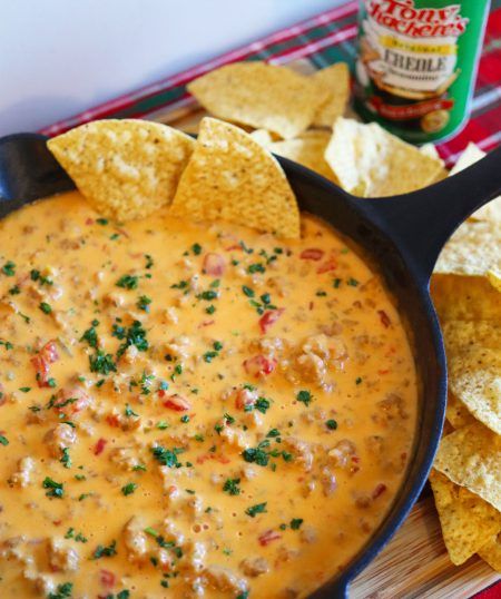 Cajun Sausage Queso Dip | Tony Chachere's Cajun Dip Appetizers, Cajun Rotel Dip, Italian Sausage Queso Dip, Tony Chacheres Recipes, Cajun Cheese Dip, Queso Recipe With Sausage, Cajun Football Food, Cajun Dip Recipes, Tony Chachere Recipes