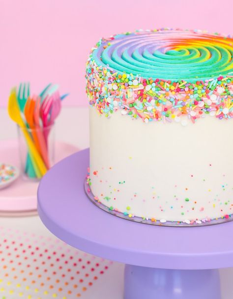 Rainbow Cake Tutorial, Rainbow Swirl Cake, Rainbow Cakes, Unicorn And Rainbow, Swirl Cake, Rainbow Birthday Cake, New Cake, Rainbow Swirl, Rainbow Cake